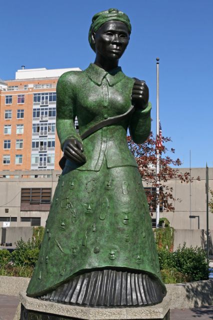 Harriet Tubman at the intersection of 122nd Street, St. Nicholas Ave, and Frederick Douglass Blvd.